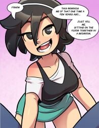 2girls asian asian_female black_eyes black_hair chinese clothed cute cute_face female female_only kim_pine knives_chau light-skinned_female light_skin mob_face partial_male scott_pilgrim short_hair text the_other_half tohdraws