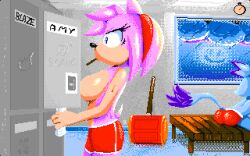 2023 amiga amy_rose animated animated_background blaze_the_cat cat_ears cat_tail changing_room clothing felid feline furry furry_breasts furry_ears furry_female furry_only furry_tail gif hedgehog inside lecerf mobian_(species) piko_piko_hammer pink_fur pink_hair pixel_art pointless_animation purple_body purple_hair purple_skin rain raining sega sitting sonic_(series) sonic_the_hedgehog_(series) standing