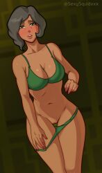 1girls artist_name athletic_female avatar_legends bags_under_eyes blush blushing_at_viewer bob_cut bra breasts brown_skin cleavage commission_art commissioner_upload covered_breasts curly_hair dark-skinned_female dark_skin earth_kingdom female flat_stomach green_bra green_eyes green_underwear grey_eyebrows grey_hair hair_over_one_eye hourglass_figure matriarch medium_breasts metalbender milf mother nervous nervous_expression nickelodeon older_female open_mouth panties panties_around_legs panties_down pussy pussy_lips sexysquidxxx shaved_pussy short_hair suyin_bei_fong the_legend_of_korra thighs toned toned_female underwear zaofu