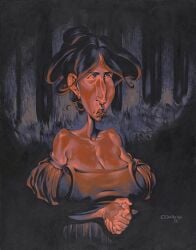 big_breasts butterface cleavage creepyseb dress forest_background hair_bun hair_up huge_breasts john_cebollero mature_female painting sagging_breasts ugly_female ugly_woman