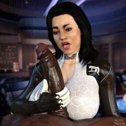 1boy 1girls 3d big_penis dark-skinned_male dark_skin female handjob interracial large_breasts male mass_effect mass_effect_2 miranda_lawson nordfantasy partial_male