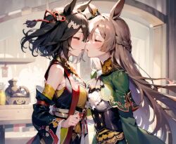 ai_generated animal_ears kitasan_black_(umamusume) satono_diamond_(umamusume) seductive umamusume umamusume_pretty_derby yuri