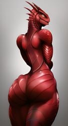 1girls 2023 ai_generated anthro ass ass_focus back big_ass big_butt completely_nude completely_nude_female dragon female female_only horned_female horned_humanoid horns looking_back naked naked_female natural_armor nude nude_female red_body red_eyes red_scales red_skin scales scalie scalieton self_upload shiny_skin stable_diffusion