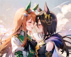 ai_generated air_groove_(umamusume) animal_ears seductive silence_suzuka_(umamusume) umamusume umamusume_pretty_derby yuri