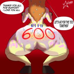 absurd_res anthro ass beatrix_margot_(cosmosarts) big_butt cellulite cosmosarts cream_(disambiguation) female giraffe giraffid hair hi_res mammal mature_female milestone_celebration number orange_hair solo thick_thighs wide_hips