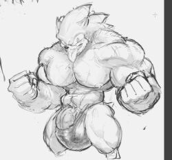 anthro balls bara big_balls big_bulge big_penis bulge furry male male_only monochrome muscles muscular penis solo solo_male sonic_(series) sonic_the_hedgehog sonic_the_werehog tongue_out tora_gy werehog