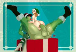 1boy 1futa anal_sex areolae back balls big big_ass big_penis breasts christmas_hat cowgirl_position duo elf elf_femboy elf_male erection femboy futa_on_femboy futa_on_male futanari gortana green-skinned_futanari green_skin human humanoid humanoid_penis kneeling larger_futanari licking_male_nipple licking_nipples light-skinned_femboy light-skinned_male light_skin looking_back male male_penetrated muscles nude on_back orc orc_futanari penis piercing redh self_upload short_hair sitting size_difference smaller_male thick_thighs wide_hips