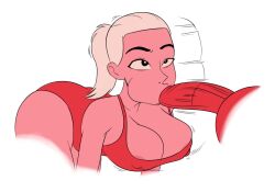 1girls alvise_zennaro's_animation_reel_2016 big_breasts breasts enormous_breasts female female_focus huge_breasts incogneato penis pink_body pink_hair ponytail swimsuit unseen_male_face voluptuous voluptuous_female white_background