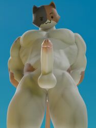 3d 3d_(artwork) absurd_res anthro azphyr balls blender_(software) digital_media_(artwork) epic_games erection felid feline fortnite fur genitals hi_res looking_at_viewer male mammal meowscles meowscles_(fortnite) muscular muscular_anthro muscular_male nude pecs penis simple_background smug solo