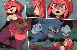 1boy amy_rose bottomless comic female forest green_eyes male no_panties outdoors scared shybred sonic_(series) sonic_the_hedgehog_(series) sonic_the_werehog sonic_unleashed sweating