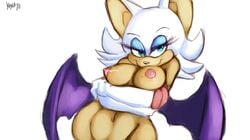 anthro bat breasts color cyan_eyes elbow_gloves eyelashes eyeshadow female female_only fur furry furry_ears gloves hair mel_the_hybrid nipples nude pink_nipples rouge_the_bat sketch smile solo sonic_(series) sonic_the_hedgehog_(series) tan_skin teal_eyes white_fur white_hair wings