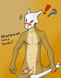 anthro blush bone color front_view holding male male_only marowak nude penis pokemon solo standing tagme