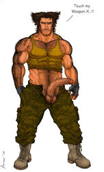 1boy 2010 clothing front_view huge_muscles human james_howlett kamui_jack male male_only marvel marvel_comics muscular_male mutant pants partially_clothed penis solo standing tagme wolverine_(x-men) x-men yaoi