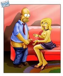 becky_(the_simpsons) breasts clothes color famous-toons-facial female handjob homer_simpson human male masturbation nipples penis side_view sitting standing straight tagme testicles the_simpsons