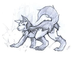 balls feral male male_only mightyena monochrome nintendo nude pokémon_(species) pokemon pokemon_rse rukario side_view solo tagme