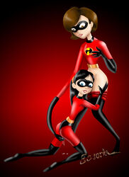 2girls disney elastic elastigirl escoria female female_only helen_parr incest milf mother_and_daughter multiple_girls pixar straight_hair teenager the_incredibles violet_parr yuri