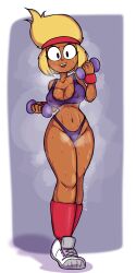 1girls 2020s 2021 areolae big_breasts black_eyes blonde_hair bra carol_(ok_k.o.!_let's_be_heroes) carol_kincaid cartoon_network cleavage dumbbells exercise female female_only headband legwarmers mexicanjoe milf musk_clouds nipple_bulge ok_k.o.!_let's_be_heroes sneakers sports_bra stink_clouds sweating sweating_profusely tan tanned tanned_female tanned_skin thick_thighs thighs thong tooth_gap wide_hips workout workout_clothes