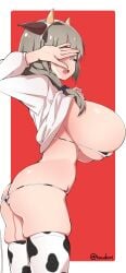 1girls ass big_breasts cleavage cow_ears cow_horns cow_print cow_print_bikini cow_tail female female_focus female_only grey_hair large_breasts light-skinned_female light_skin milf solo solo_female solo_focus thick_thighs thighhighs thighs toudori uzaki-chan_wa_asobitai! uzaki_tsuki