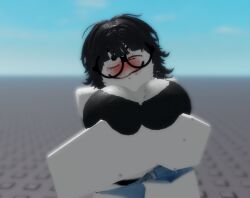 3d artist_request black_hair breasts crazy_eyes female freckles horny horny_female long_hair roblox roblox_myth robloxian solo source_request tagme