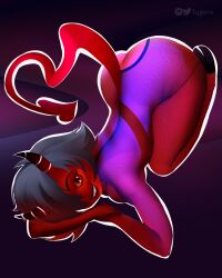 ass ass_focus ass_up demon demon_girl demon_horns demon_tail demon_wings female hell helluva_boss millie_(helluva_boss) smile smiling smiling_at_viewer solo_female tail tight_clothes tight_clothing tight_pants wings