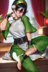 1girls anklewear avatar_legends avatar_the_last_airbender belt clothing earth_kingdom female female_only human neoartcore nickelodeon pale_skin solo toph_bei_fong wristwear