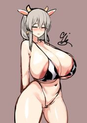 1girls 9is breasts busty cow_print cow_print_bikini female hips huge_breasts light-skinned_female light_skin long_hair massive_breasts mature_female milf mother thick_thighs thighs uzaki-chan_wa_asobitai! uzaki_tsuki voluptuous white_hair wide_hips