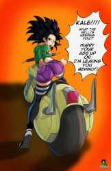 ass big_butt booty_shorts caulifla dragon_ball dragon_ball_super female_saiyan motorcycle muscular_female shaowarts shouting universe_6/universe_7