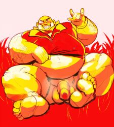 bald balls bara blush feet male male_only musclegut muscles muscular musk nintendo overweight pantsless paprikaboy penis pokemon roughneck shirt shirt_up sitting smiling solo solo_male spread_legs