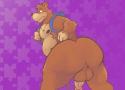 anthro ass back backpack backsack balls banjo-kazooie banjo_(banjo-kazooie) bear big_ass boner brown_fur chubby erection furry male male_only nude penis rareware shark_tooth_necklace solo solo_male sushiburger ursid