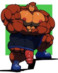 anthro ape balls bara barazoku big_balls big_muscles big_penis bobert brown_fur donkey_kong donkey_kong_(series) flexing furry gorilla hyper_muscles hyper_penis male male_only muscles muscular nintendo penis penis_through_leghole shirtless shorts solo solo_male