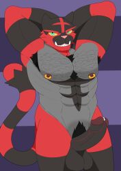 2023 3loy abs absurd_res anthro armpit_hair balls bara biceps bodily_fluids body_hair cum digital_drawing_(artwork) digital_media_(artwork) erection facial_hair fangs felid feline fur generation_7_pokemon genital_fluids genitals grin hi_res incineroar looking_at_viewer male male_only mammal muscular muscular_anthro muscular_male nintendo nipple_piercing nipples nude pantherine pecs penis piercing pokemon pokemon_(species) pubes red_body red_fur smile solo solo_focus teeth tiger vein veiny_penis