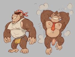 anthro ape balls bara barazoku brown_fur bulge bunbunny_(artist) donkey_kong donkey_kong_(series) flaccid funky_kong furry gay gorilla hands_behind_head headkerchief jockstrap lying_on_back male male_focus male_only muscles muscular musk necktie necktie_only nintendo nude penis smallsrabbit sunglasses sweat_stain tank_top