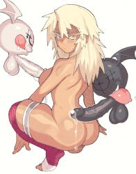 ass blonde_hair female guilty_gear inkuusan precum ramlethal_valentine showing_ass small_but_hung tagme yellow_eyes