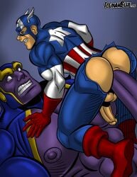 2boys anal_sex ass avengers balls big_pecs big_penis captain_america erection gay hi_res icemanblue looking_at_another male male/male male_only marvel marvel_comics muscles muscular muscular_male partially_clothed pecs penetration penis purple_body purple_skin ripped_clothing ripped_pants sex smaller_male thanos