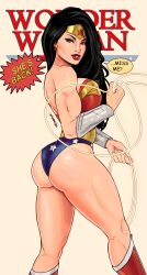 absurdres amazon artist_signature ass ass_focus bare_thighs biceps big_ass big_breasts black_hair blue_eyes boots bracelets dat_ass dc dc_comics dialogue dialogue_bubble diana_prince ear_piercing english_text female female_focus female_only highres huge_ass lasso_of_truth leotard light-skinned_female logo long_hair looking_at_viewer looking_back looking_back_at_viewer muscular_female pierced_ears pinup pose red_boots red_lips sideboob smile smiling smiling_at_viewer solo solo_female solo_focus sparkietheartist standing star_earring text text_bubble thick_thighs tiara wonder_woman wonder_woman_(series)