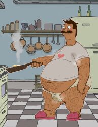 balls blush bob's_burgers bob_belcher bulge facial_hair fat fat_man frying_pan male male_only moustache musk obese obese_male overweight overweight_male paprikaboy penis solo solo_male underwear