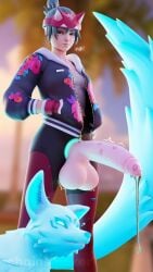 1futa 3d athleisure_kiriko balls blender breasts casual chainsmoker clothing futa_only futanari huge_cock human intersex kiriko_(overwatch) kiriko_kamori kitsune_(overwatch) overwatch overwatch_2 pale_skin penis small_breasts solo testicles