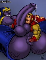 2boys anal_sex anus ass avengers balls big_ass big_balls big_penis big_sub cum dripping dripping_cum erect_nipples erection fisting gay hi_res icemanblue iron_man looking_at_another male male/male male_only marvel marvel_comics nipples partially_clothed pecs penetration penis precum purple_body purple_skin ripped_clothing ripped_pants sex sweat thanos tony_stark yaoi