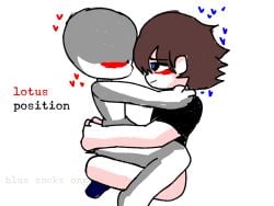 1boy1girl anon anonymous_female blue_heart blush blush_lines brown_hair creepypasta friday_night_funkin grinding heart heart-shaped_pupils holding hypnos_lullaby kuuderealt looking_at_another looking_at_partner looking_up lotus_position love loving_gaze mike_(strangled_red) simple_background simple_coloring simple_shading sitting_on_lap sitting_on_person smile smiling smiling_at_partner socks t-shirt wholesome wholesome_sex