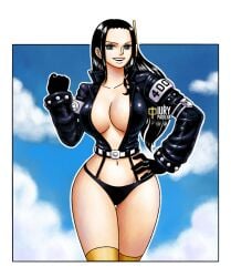 1girls big_breasts bikini_bottom bikini_uniform breasts egghead female female_only fit_female hourglass_figure inner_sideboob iury_padilha large_breasts light-skinned_female mature_female nico_robin nico_robin_(egghead) no_pants one_piece one_piece:_egghead_arc png post-timeskip slim_waist tagme thighhighs wide_hips