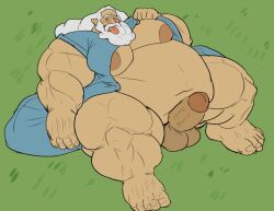 balls bara beard blush boner breath_of_the_wild erection facial_hair fat fat_belly fat_man male male_only muscles muscular nintendo obese obese_male overweight paprikaboy penis rhoam_bosphoramus_hyrule sitting solo solo_male spread_legs the_legend_of_zelda tongue_out white_hair