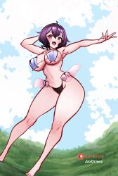 1girls alternate_breast_size alternate_costume bikini breasts corrin_(female)_(fire_emblem)_(cosplay) cosplay dark_hair female female_only fire_emblem fire_emblem_awakening jaxartdump large_breasts morgan_(fire_emblem) morgan_(fire_emblem)_(female) nintendo outdoors purple_eyes purple_hair shell_bikini short_hair solo swimsuit