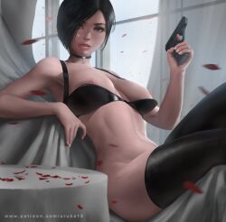 2d_(artwork) ada_wong ai_generated knee_high_boots nipple_slip no_panties red_dress resident_evil resident_evil_4 resident_evil_4_remake tagme uruka_18