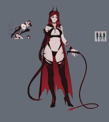 1futa big_breasts bra character_design clawed_fingers claws clothed clothing concept_art futa_only futanari highres horn humanoid lili_(tarakanovich) lingerie long_hair looking_at_viewer mistveil mostly_nude original panties pubic_hair red_cape red_hair smile solo solo_futa standing stockings tagme tail tarakanovich whip