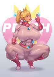 1girls 2020s 2023 2d 2d_(artwork) abs alternate_body_type alternate_breast_size athletic athletic_female big_breasts big_thighs blonde_hair blue_eyes blush bodysuit breasts busty child_bearing_hips cleavage ear_piercing fellatio_gesture female female_focus female_only fit fit_female giant_breasts gloves heart hi_res highres hips hourglass_figure huge_breasts huge_thighs jewelry kingbang kongman99 large_breasts large_thighs light-skinned_female light_skin long_hair mario_(series) muscular muscular_female nintendo pink_clothing pink_gloves pink_lips pink_thighhighs plump ponytail princess_peach saliva solo solo_female solo_focus squatting super_mario_bros._(2023_film) thick_thighs thighs tight_clothing toned toned_female toned_stomach tongue tongue_out voluptuous white_background white_clothing wide_hips