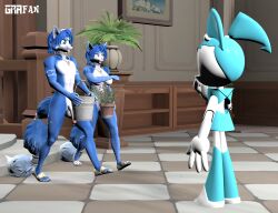 1boy 2girls 3d anthro bucket canid canine container crossover eastern_and_western_character female fox gradiusfanatic group hi_res hotel jenny_wakeman krystal machine male mammal my_life_as_a_teenage_robot nickelodeon nintendo nude pot_(disambiguation) robot rule_63 star_fox trio