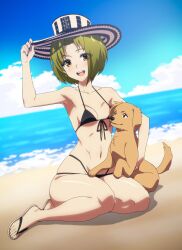 1girls beach beach_background belly belly_button black_bikini brown_eyes colombian colombian_hat costeño_hat dog ear_piercing earrings female female_focus fingerless_gloves flat_chest freckles green_hair green_nails happy hat hispanic hispanic_virtual_youtuber latam_virtual_youtuber light-skinned_female light_skin open_mouth patrick_fche pet ryumi ryumivt safe sand sandals sea sea_foam sfw short_hair sitting sitting_on_floor sitting_on_lap small_breasts string_bikini swimsuit triangle_bikini twitch twitch.tv two_piece_swimsuit virtual_youtuber vtuber yellow_eyes youtube youtube_hispanic