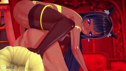 3d animated black_hair blonde_hair cat_ears dark-skinned_female dark-skinned_male dark_skin female female_on_male foot_on_head hrenit male mp4 nylons original original_character pegging purple_eyes sex_toy sound strap-on strapon tagme video wide_hips