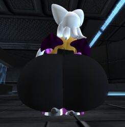 3d 3d_(artwork) 3d_model back_view bat_wings big_ass black_legwear blue_light bubble_butt dark_environment futuristic_background huge_ass hyper_ass looking_away mobian mobian_(species) mobian_bat plump_ass plump_butt purple_clothing rouge_the_bat round_ass round_butt sega small_tail sonic_(series) sonic_adventure_2 sonic_the_hedgehog_(series) squatting tail tight_clothing tight_fit white_fur wings zer0264