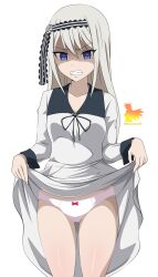 1girls angry_face blue_eyes female female_only kaguya-sama_wa_kokurasetai_~tensai-tachi_no_renai_zunousen~ metamine10 school_uniform shirogane_kei showing_panties sister skirt_up solo tsundere white_hair